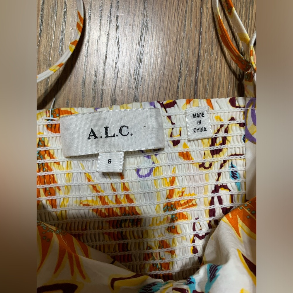 A.L.C. Floral Spaghetti-Strap Midi Dress in White, Yellow, Orange - Picture 5 of 7